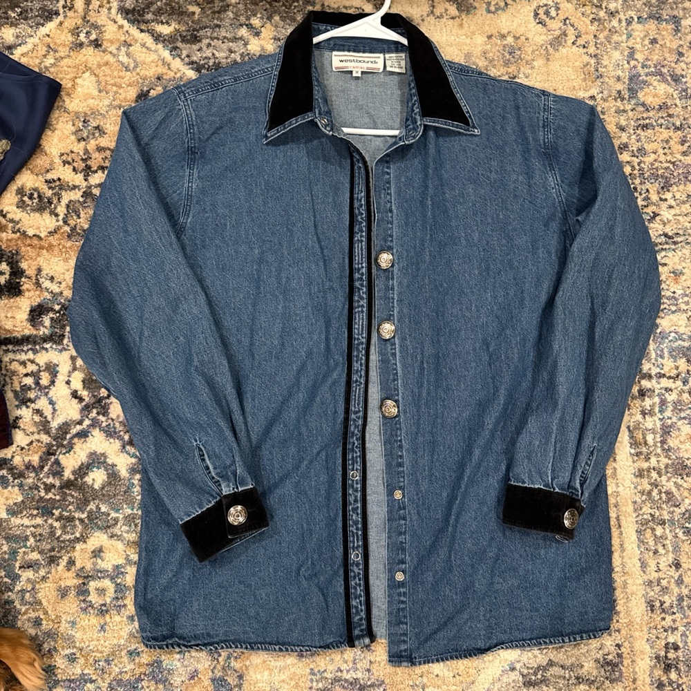 Vintage Westbound Denim Top with Black Velvet Trim